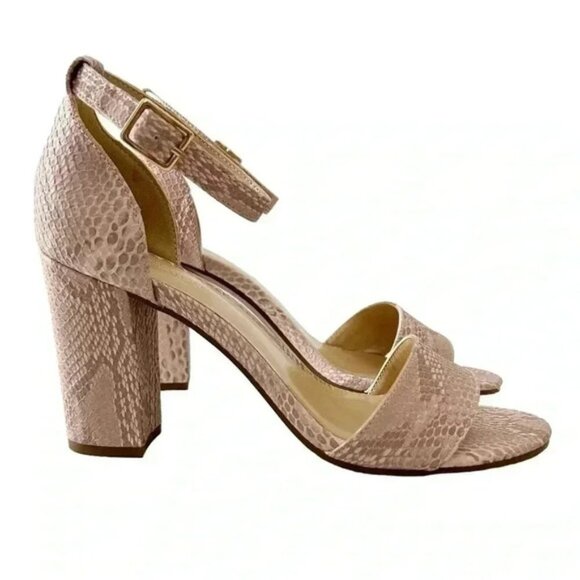 Expression Block Heel Sandals Ankle Straps Pink Cream Snakeskin Size 8 - Picture 1 of 14